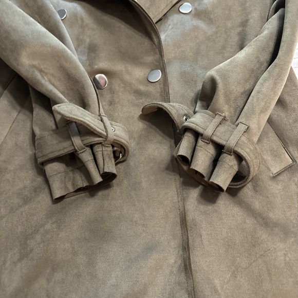 Hyfve Jacket Blazer Women's Sz S Faux Leather Suede olive Green Faux Fur Trim - Picture 6 of 15